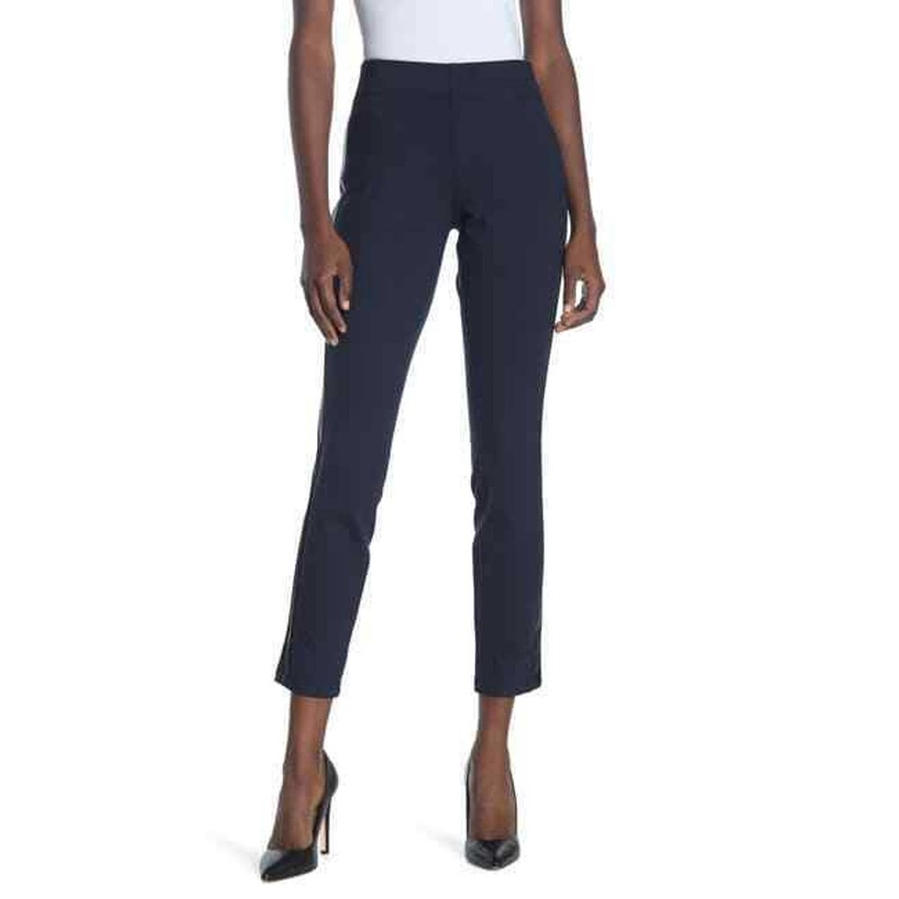NYDJ Pull-On Faux Leather Stripe Knit Pants Navy